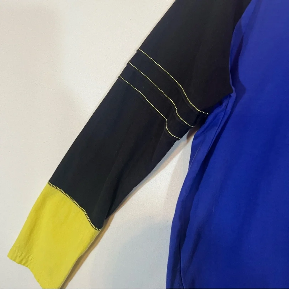 Tea Collection Kids Size 8 Long Sleeve Color Block T-Shirt Black Yellow Blue